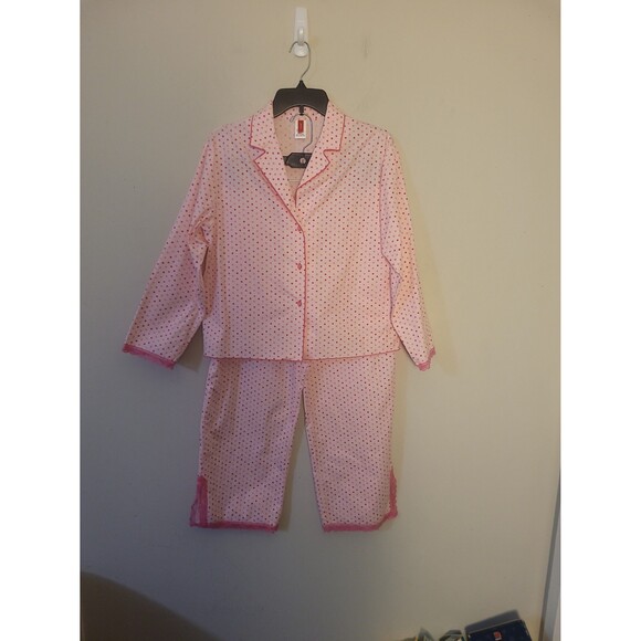 Josie Natori Pink Polka-dot  Cotton Crop Pant Pajama Set Sz S - Picture 1 of 6
